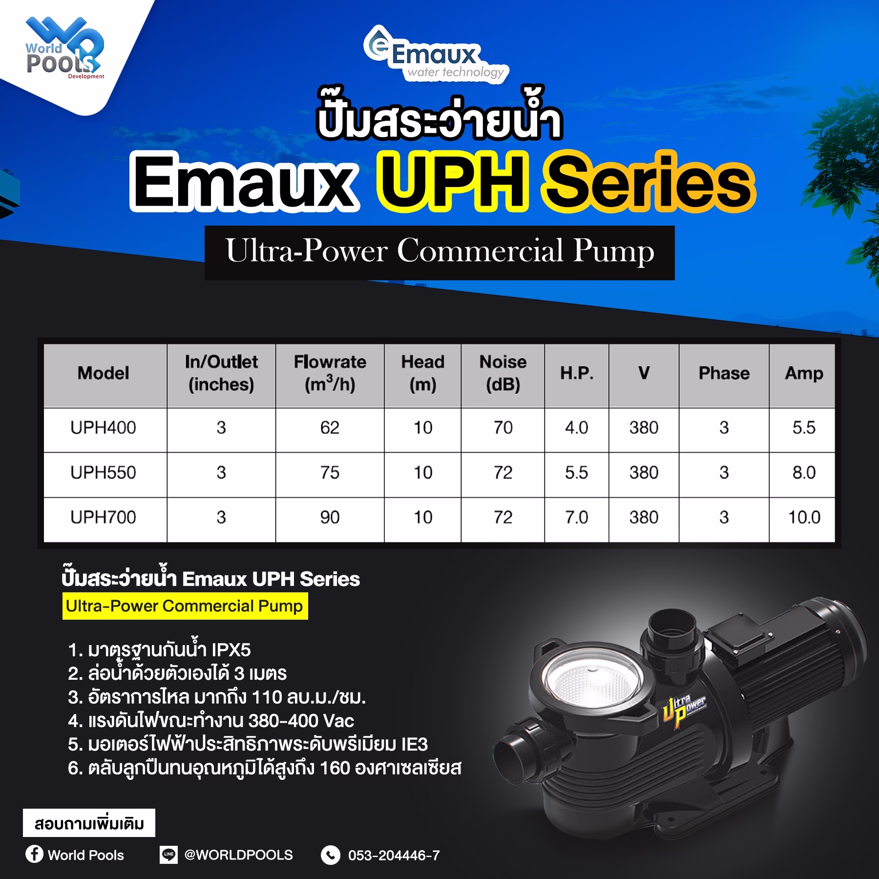 ปั๊มสระว่ายน้ำ EMAUX UPH Series, , ถังกรองสระว่ายน้ำ,อุปกรณ์สระว่ายน้ำ, ปั้มสระว่ายน้ำ,สระว่ายน้ำ, สร้างสระว่ายน้ำ